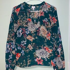 Gently worn floral print sheer blouse